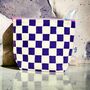 Large Cosmetic Bag Purple Checkered Pattern On Natural, thumbnail 1 of 3