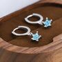 Sterling Silver Aqua Blue Cz Star Huggie Hoop Earrings, thumbnail 3 of 12