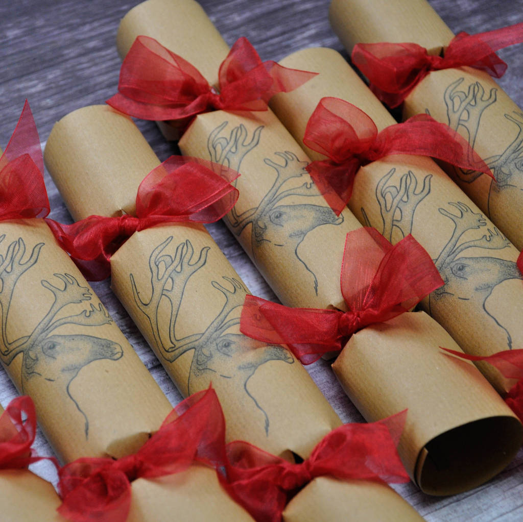Kraft Festive Reindeer Christmas Crackers Box Of Six By The Handmade