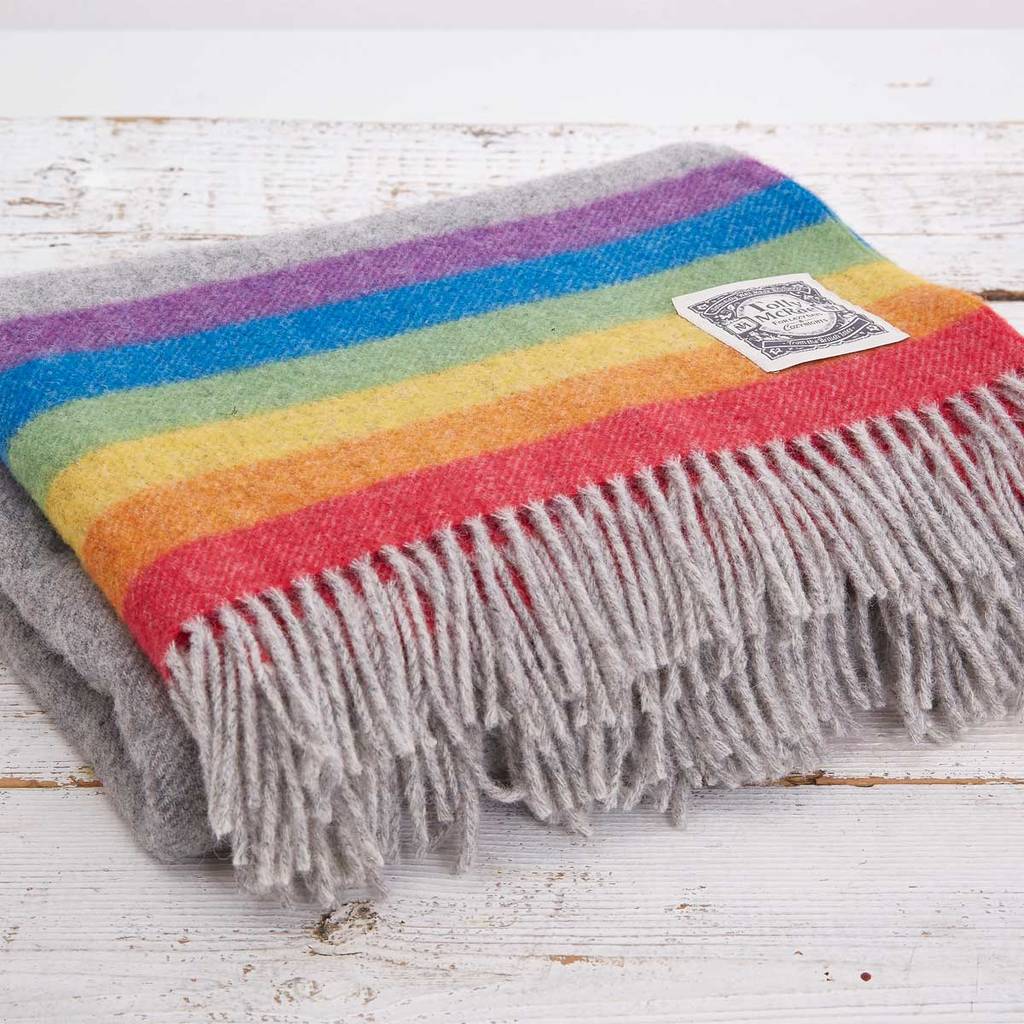 Rainbow Stripe Wool Throw, 1 of 3