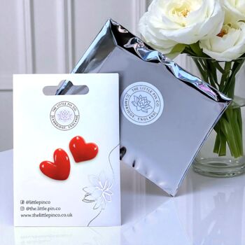 Set Of Two Red Resin Heart Pin Badges, 2 of 8