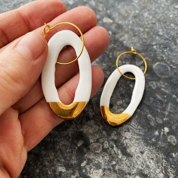 Porcelain Hoop Earrings Plated With Gold, 6 of 8