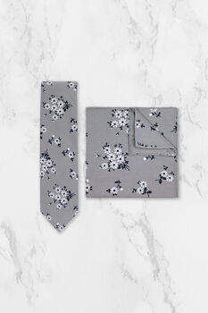 Wedding Handmade 100% Cotton Floral Print Tie In Grey, 8 of 9