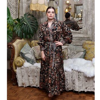 'Amara' Black, Blue And Red Floral Paisley Print Long Tiered Dress, 3 of 6