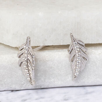 Sterling Silver And Cubic Zirconia Feather Earrings, 2 of 12