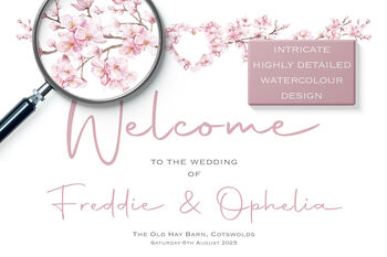 Wedding Welcome Sign Pink Heart Cherry Blossom, 3 of 7