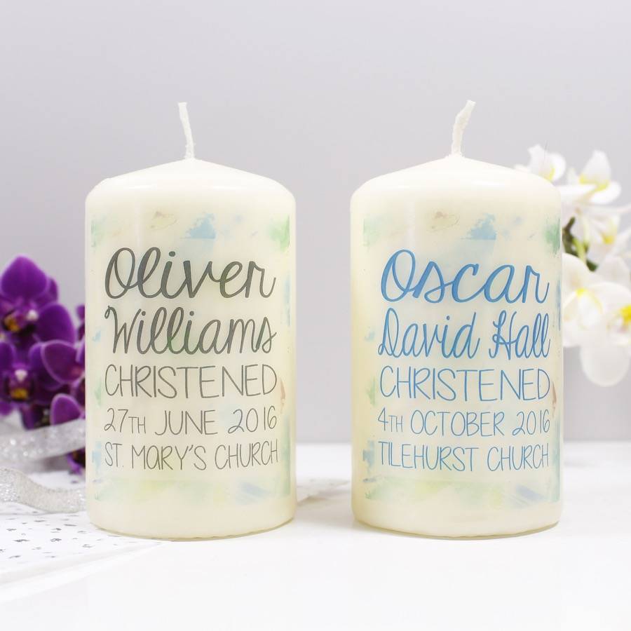 patterned christening candle for boys and girls by olivia ltd