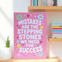 Mistakes Motivational Quote Pink A5 Print, thumbnail 1 of 2