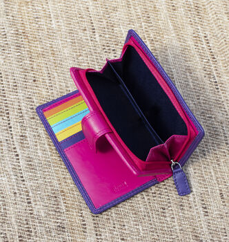 Purple Multi Colour Leather Purse Wallet Rfid, 10 of 11