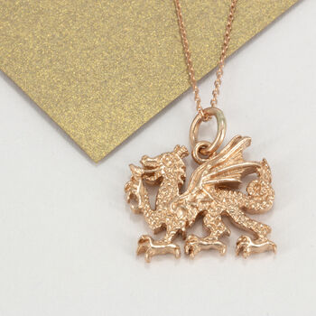 Solid 9ct Rose Gold Welsh Dragon Pendant,Necklace, 2 of 3