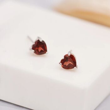 Natural Garnet Stone Heart Stud Earrings, 2 of 8