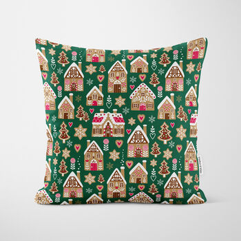 Green Gingerbread House Christmas Cushion, 3 of 4