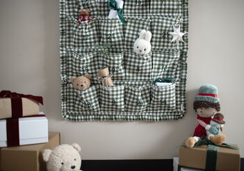 Personalised Green Gingham Ruffle Advent Calendar Velvet Bow, 3 of 8