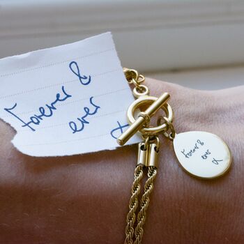 Personalised Handwriting T Bar Bracelet With Rope Chain, 5 of 5