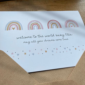 Personalised New Baby Card With Rainbows, 2 of 3