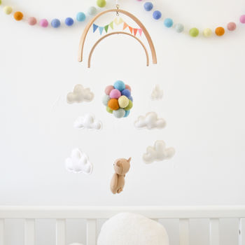 Teddy Bear Flying With Rainbow Balloons Nursery Mobile, 3 of 12