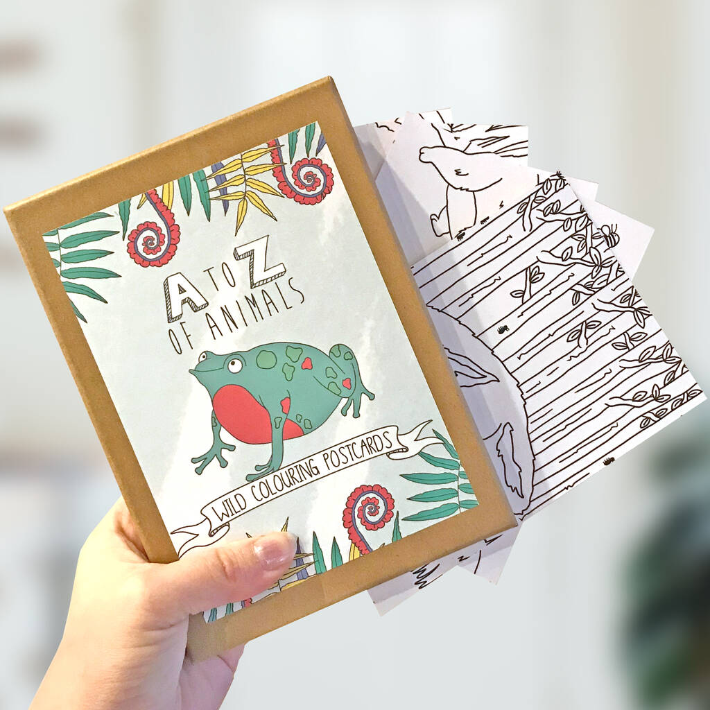 A To Z Of Animals Colouring In Postcard Set, 1 of 3