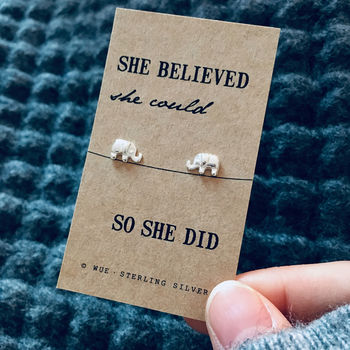 She Believed Silver Elephant Stud Earrings, 2 of 5