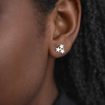 Sterling Silver Three Star Cluster Stud Earrings, 3 of 6