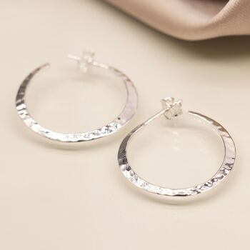 Large Sterling Silver Hammered Hoop Earrings, 4 of 7