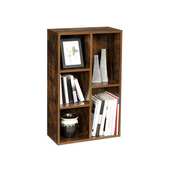 Five Compartments Brown Wooden Bookcase Bookshelf, 2 of 7