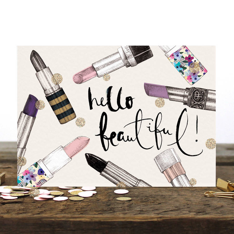 'Hello Beautiful' Lipstick Greetings Card