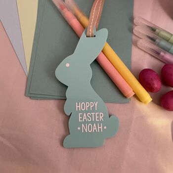 Personalised Hopping Easter Bunny Decoration Turquoise, 3 of 9