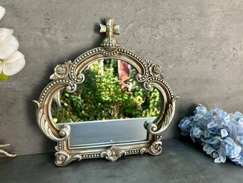 30cm Distressed Silver Baroque Crown Wall Mirror, 4 of 8