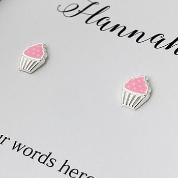 Personalised Sterling Silver Pink Cupcake Earrings, 2 of 3