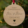 Personalised Wooden Christmas Bauble For Newlyweds, thumbnail 1 of 5