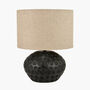 Black Mango Wood Table Lamp With Carved Dot Pattern, thumbnail 2 of 8