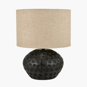 Black Mango Wood Table Lamp With Carved Dot Pattern, 2 of 8