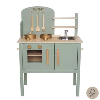 Personalised Wooden Sage Green Toy Kitchen, 4 of 4