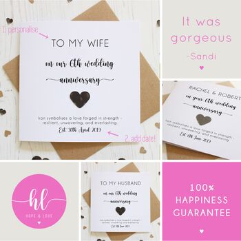 Personalised 6th Anniversary Card With Iron Heart, 2 of 7