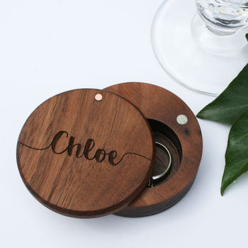 Personalised Walnut Round Engraved Ring Box, 3 of 5