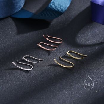 Sterling Silver Minimalist Curved Bar Crawler Earrings, 4 of 10