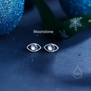 Moonstone Or Opal Eye Stud Earrings In Sterling Silver, 4 of 12