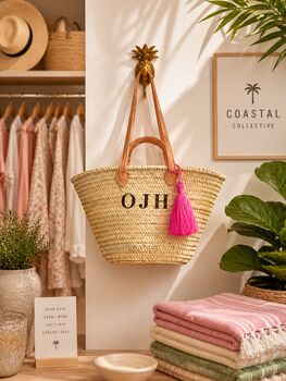 Personalised Straw Shopping Or Beach Bag Basket 30cm, 10 of 11