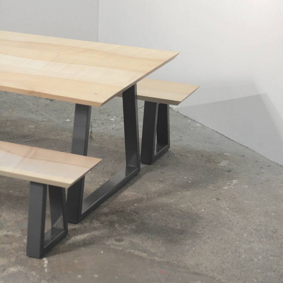 Wood And Steel Dining Table And Bench Set, 1 of 7