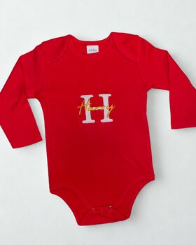 Personalised Embroidered Baby Christmas Pyjama Set With Glitter Initials, 2 of 2