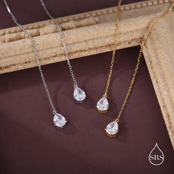 Sterling Silver Pear Cut Cz Droplet Threader Earrings, 2 of 11