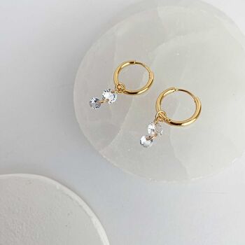 Karma Solid Gold Hoop Earrings With Three Diamonds, 3 of 5