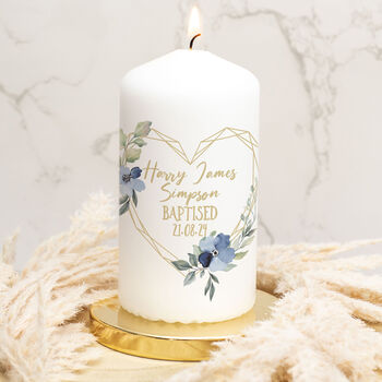 Geometric Floral Heart Christening Wax Pillar Candle, 3 of 4