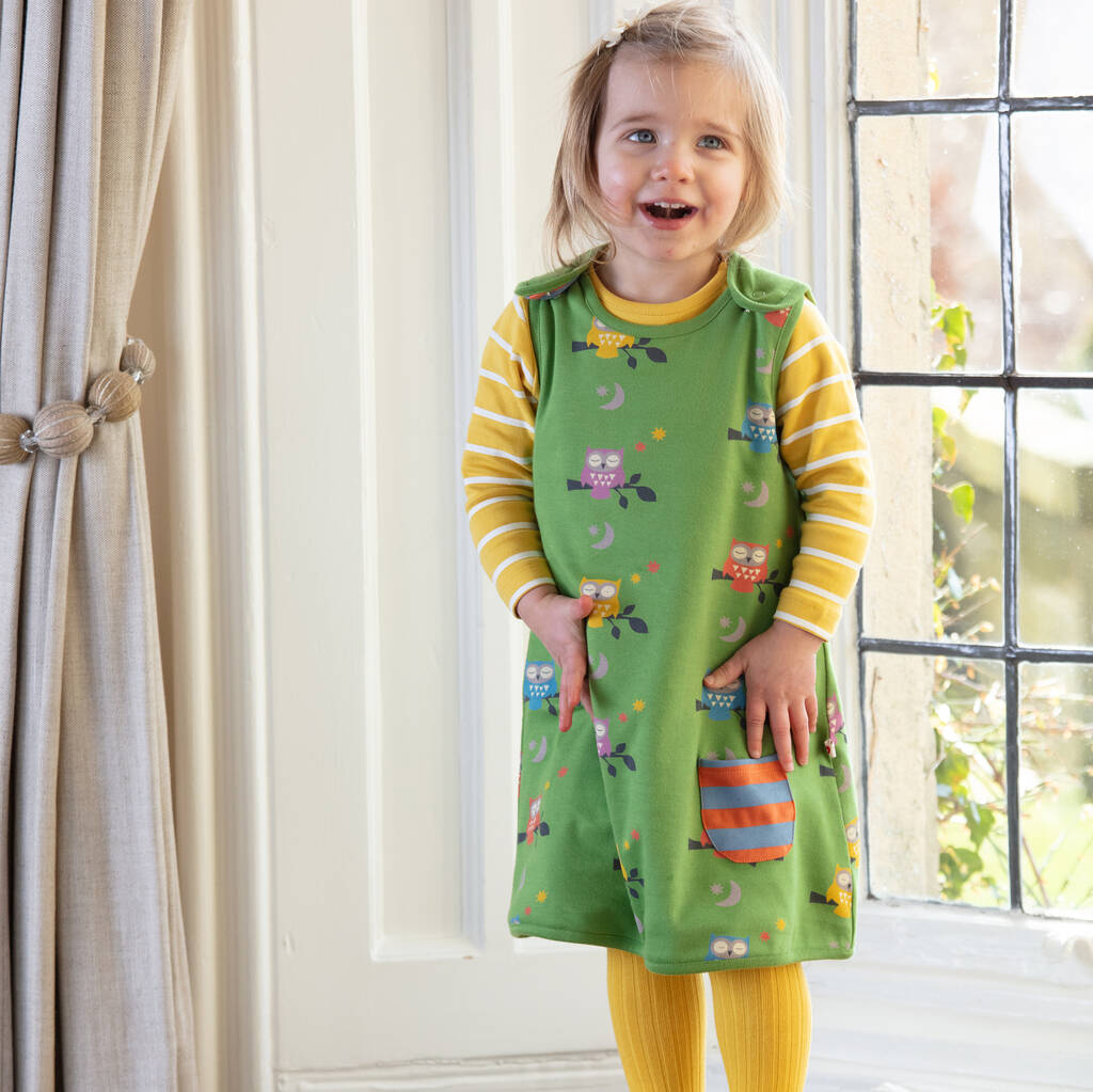 baby girls green reversible midnight owl dress by piccalilly ...