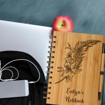 Personalised Eco Bamboo Floral Feather Notebook, 4 of 6