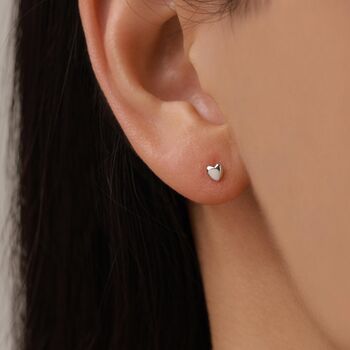 Sterling Silver 3mm Heart 16 G Flat Back Stud Earrings, 7 of 11