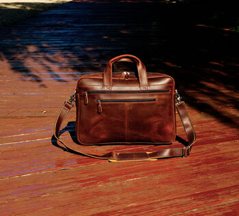 Genuine Leather Double Front Zips Briefcase, 9 of 12