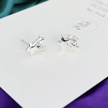 Sterling Silver Two Star Crystal Stud Earrings, 3 of 5