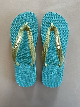 Vibrant Teal Rubber Flip Flops, 3 of 12