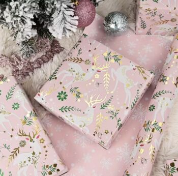 Double Sided Pink And Foil Christmas Wrapping Paper, 2 of 7